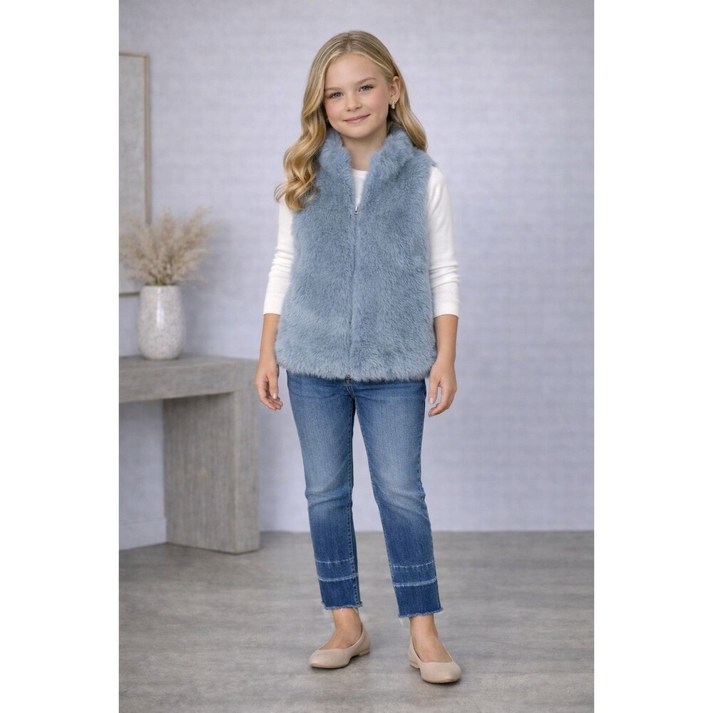 SPLENDID Girls 6X Faux Fur Vest Blue Zip Sleeveless Soft Jacket Kids‎